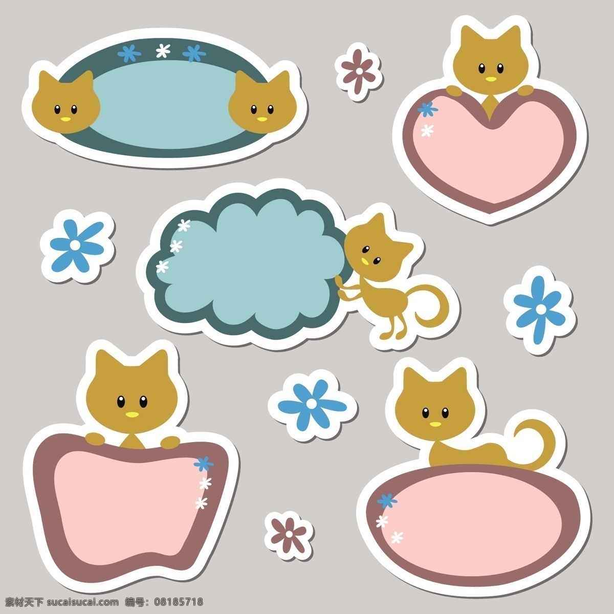 可爱 卡通 标签 矢量 便利贴 猫咪 矢量素材 矢量图 其他矢量图