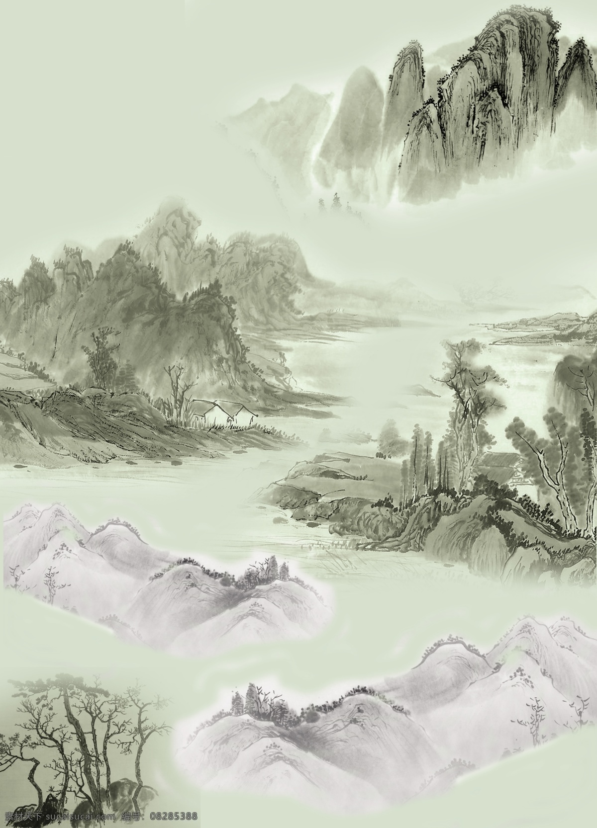 水墨山 水墨 山 模板下载 远山 山峰 画册 画册设计 广告设计模板 源文件 分层