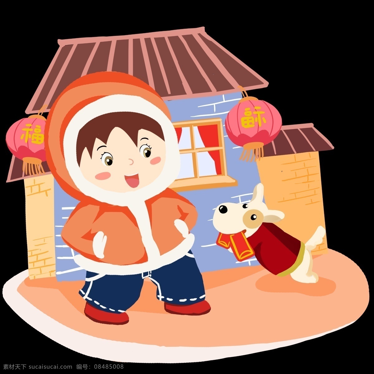 新年 福娃 手绘 卡通 人物 装饰 节日 清新 彩色 平面设计 原创 透明底 免抠 海报装饰 通用 新年2019 农历新年