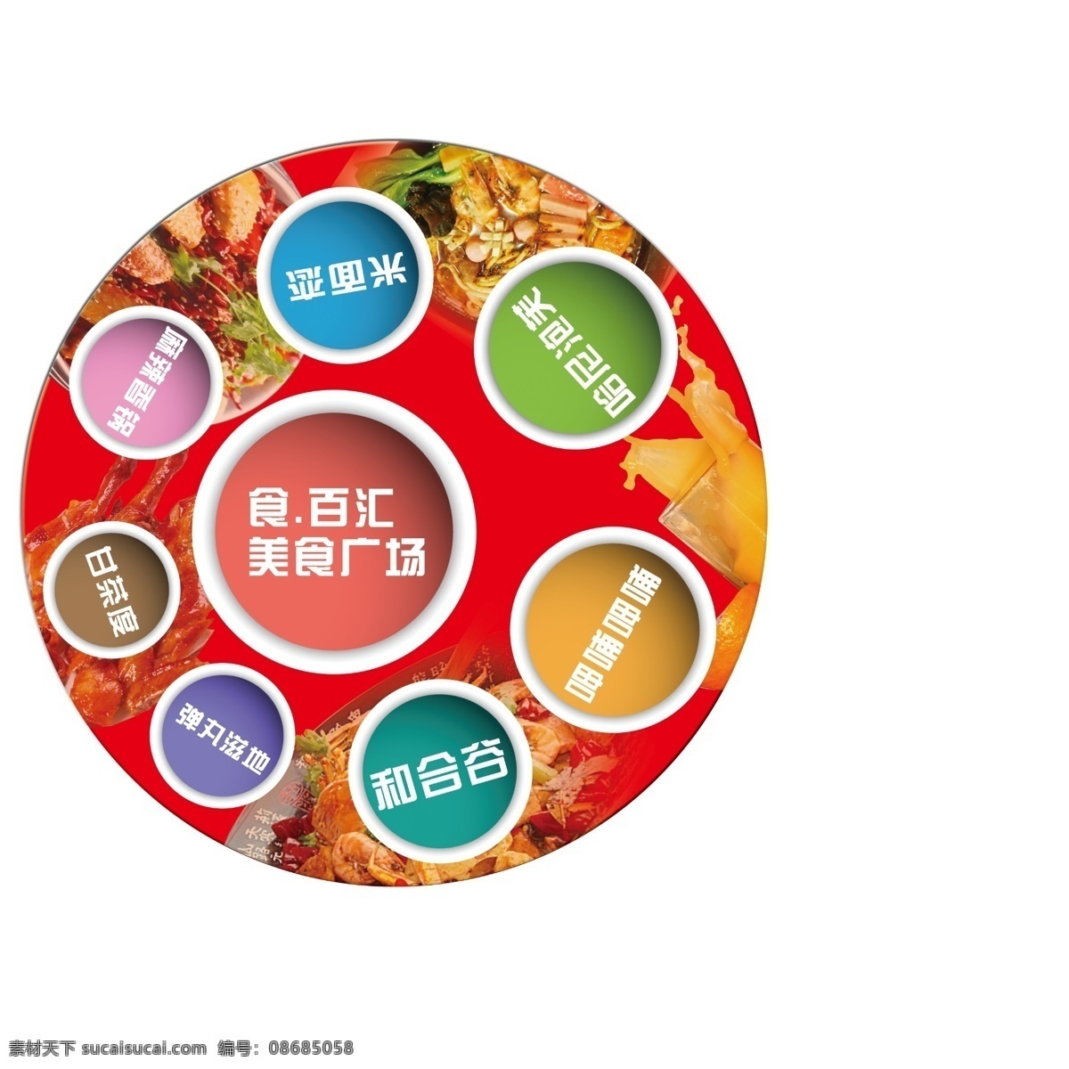 美食城 贴 餐饮 地贴 美食 圆 原创设计 其他原创设计