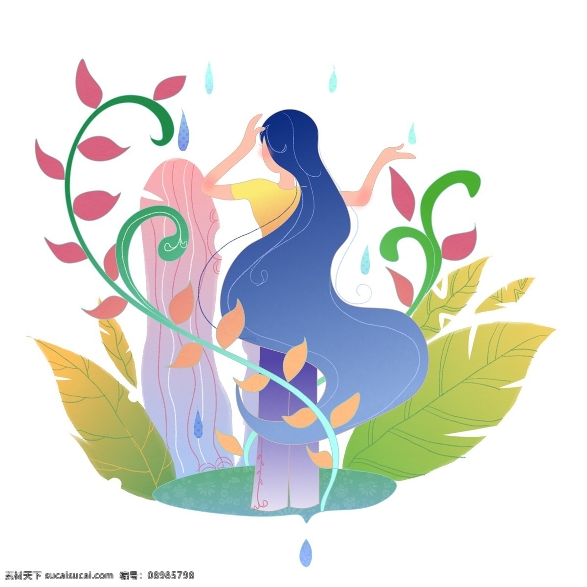 商用 爱 发 节 护发 场景 手绘 护发场景 女生 爱发节 高清 可商用