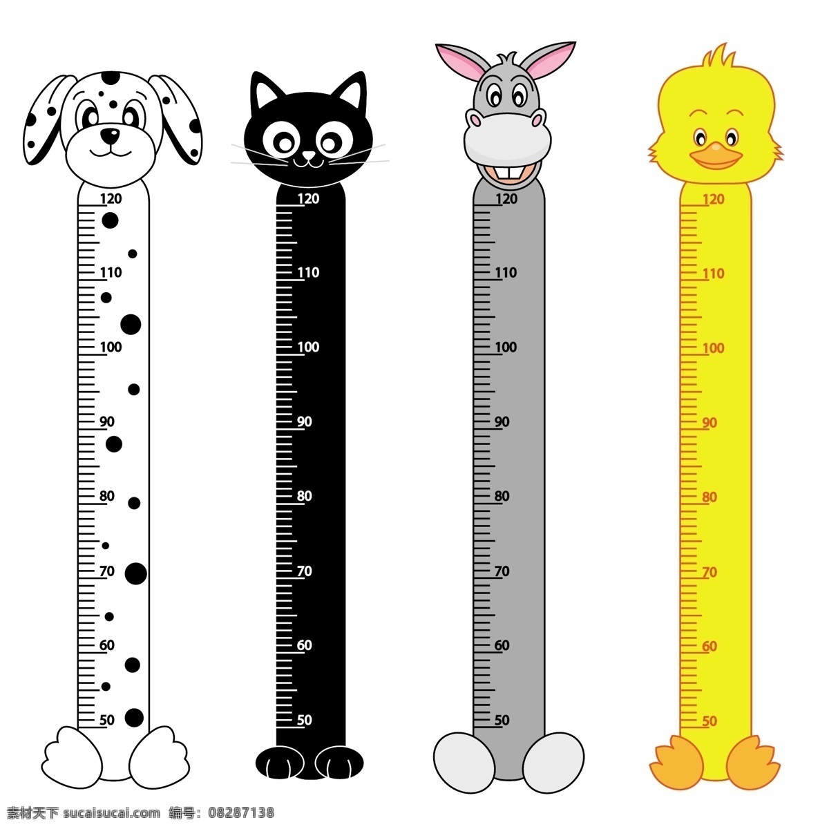 猫 狗 幼儿园 卡通 小 尺子 工具 矢量 设计素材 小尺子