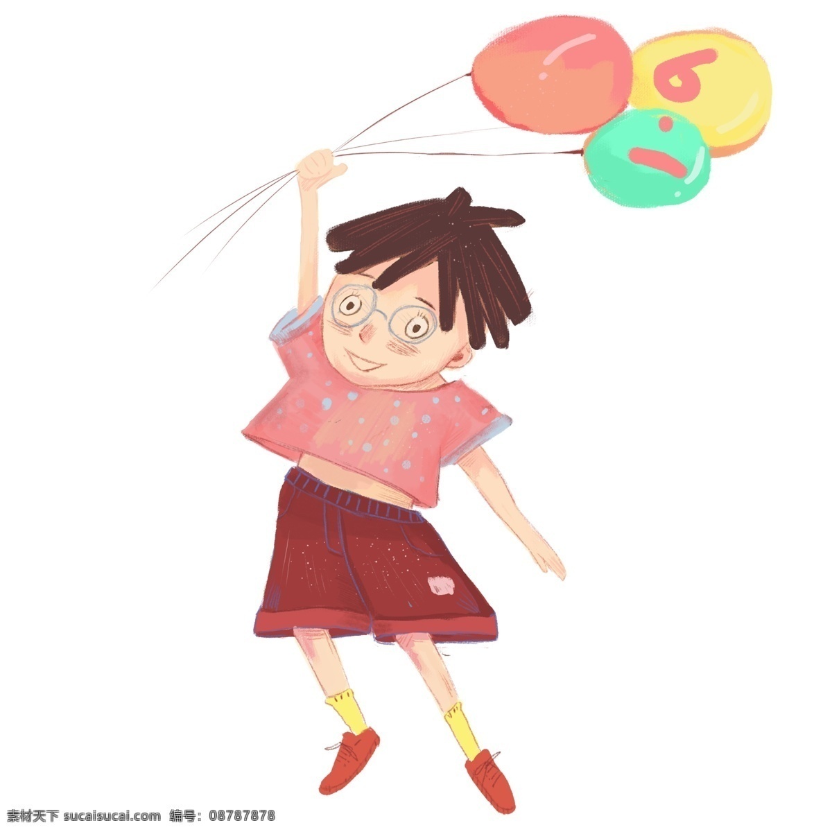 卡通 手绘 儿童节 元素 庆祝 插图 气球 61 小男孩 那气球 飞起来 夏天 儿童 欢快