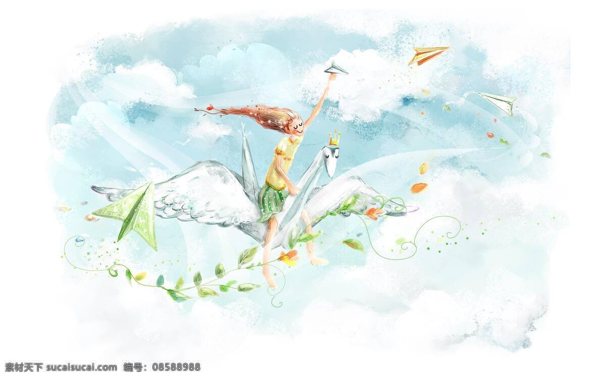 梦 中 折纸 女孩 千纸鹤 纸飞机 卡通 动漫 可爱
