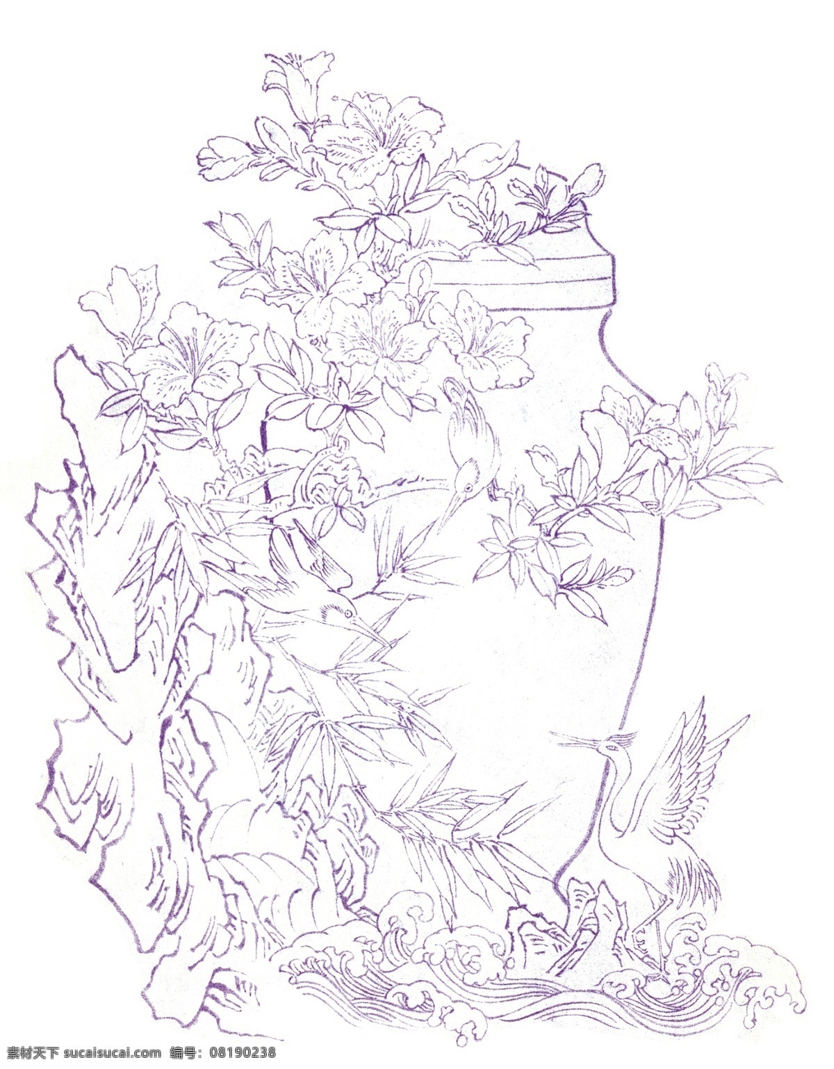 稀有 玉雕 花鸟 图稿 国画 古典 传统 纹样 工笔 工艺 线描 白描 花纹 玉雕花鸟图稿 吉祥 喜鹊 凤凰 鹦鹉 花 草 花瓶 绘画书法 文化艺术