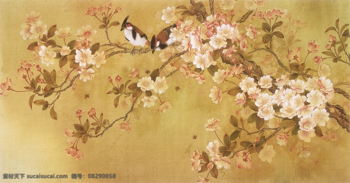 工笔 花鸟 实际 像素 有点 不 清晰 花卉 鸟 横幅 中国画 海棠 绘画书法 文化艺术