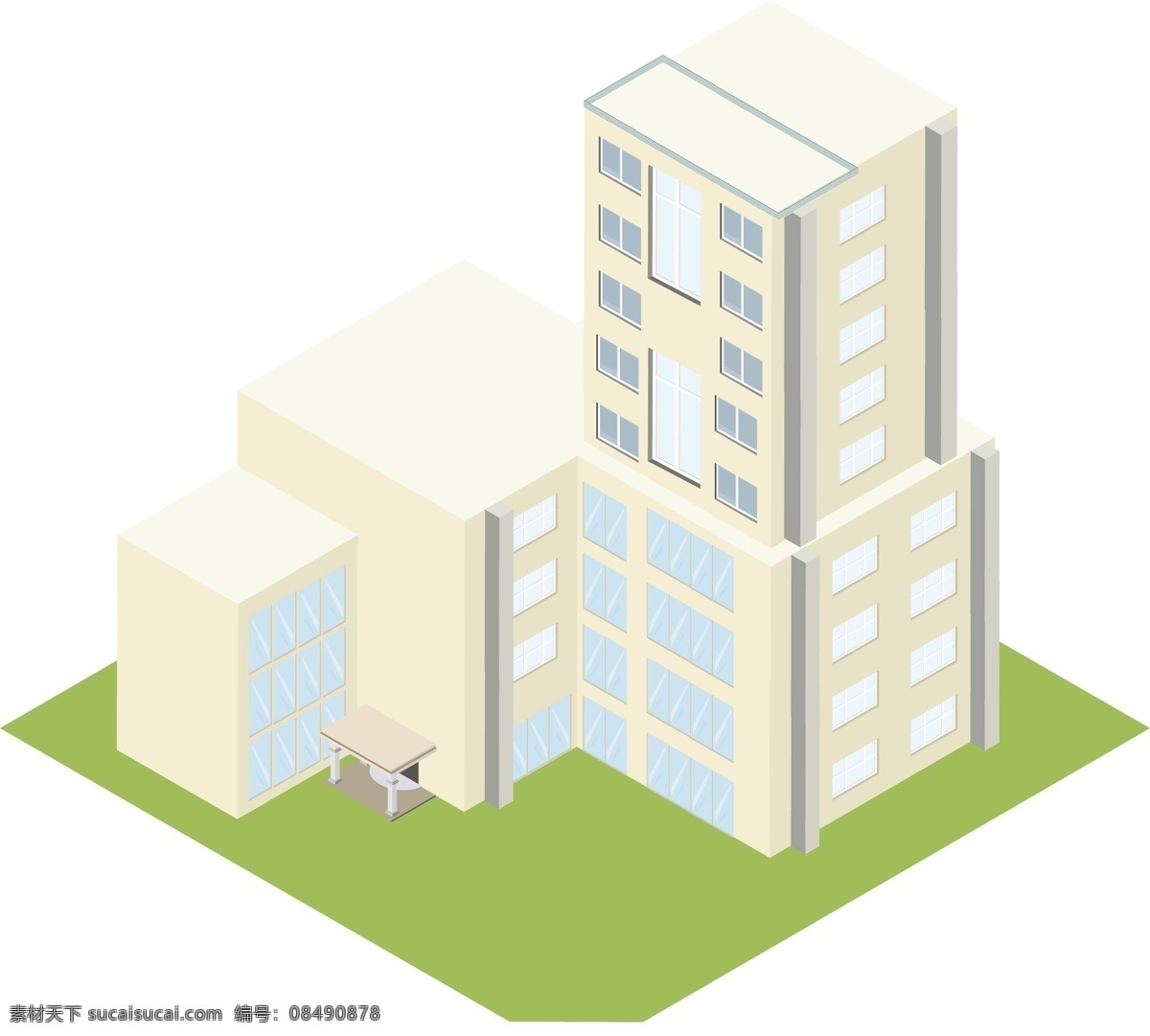 d 白色 平顶 房屋建筑 商用 2.5d 房屋 建筑 ai素材