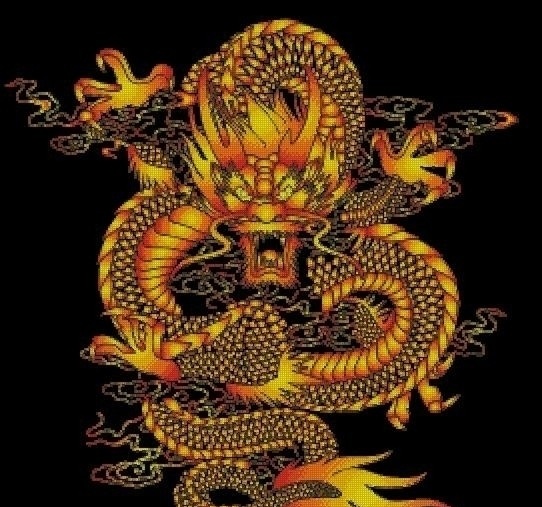 黑底黄金龙 十字绣 pm4 文件 龙 源文件