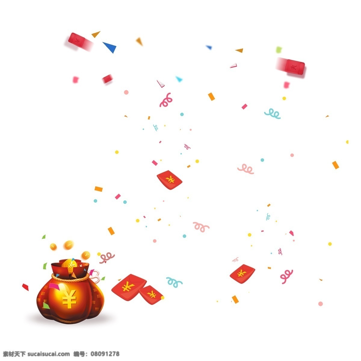 红包 钱 罐 金币 元素 红色钱包 钱罐 黄色金币 漂浮 奖券 压岁钱 过年 年节装饰 红色 金黄色金币
