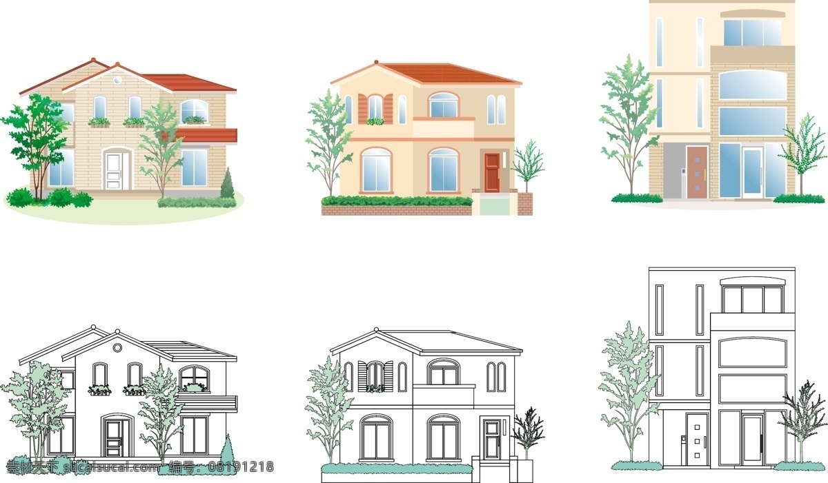 建筑模型 别墅 城市建筑 房子 环境设计 建筑家居 建筑设计 楼房 手绘建筑 矢量 家居装饰素材