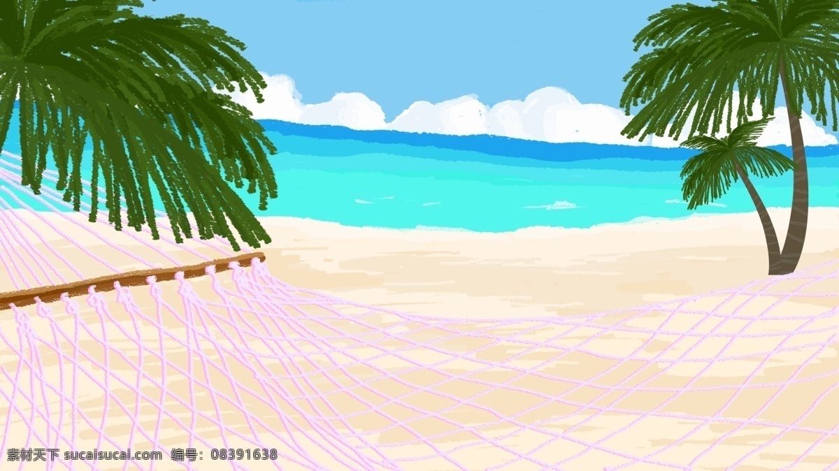 治愈 系 清新 海边 度假 插画 背景 沙滩 海洋 蓝天 背景图 治愈系 海边度假 小清新 天空 白云 创意 banner 清新背景 背景设计