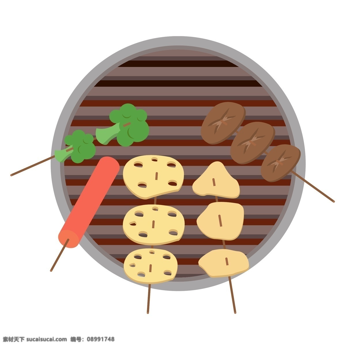 原创 立体 烧烤 烤肉 矢量 元素 装饰 蘑菇 设计元素 可商用 土豆 藕 火腿 西蓝花 烤炉