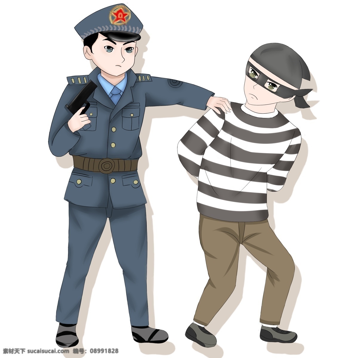 手绘 扫黑 除恶 警察 小偷 插画 扫黑除恶 罪犯 人物