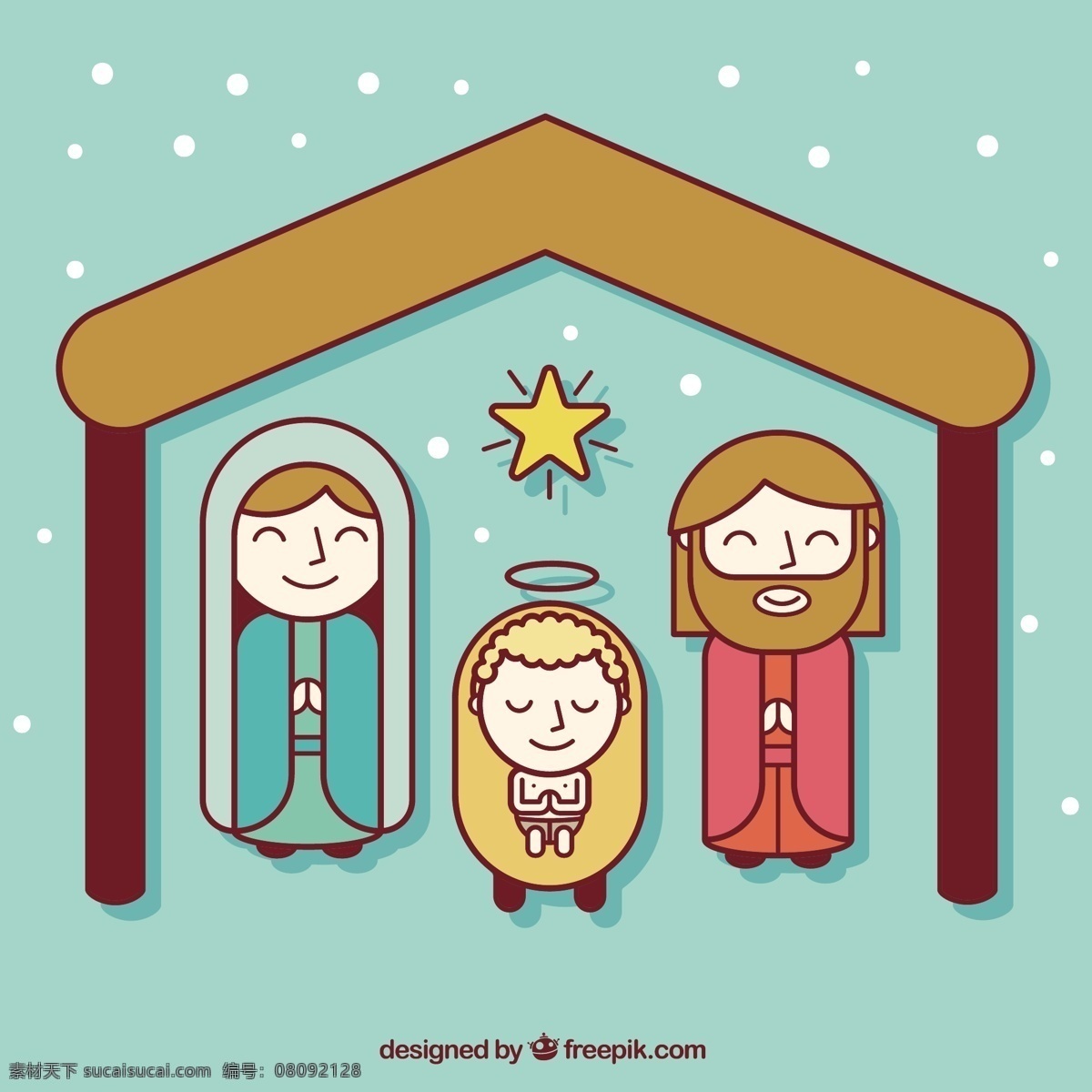 基督 降生 扁平化 图标 圣诞宝贝 明星卡 家庭 动画 平面 耶稣 圣诞卡 圣诞 孩子 雪花 假日 晚上 插画 平面图标 神的诞生 青色 天蓝色