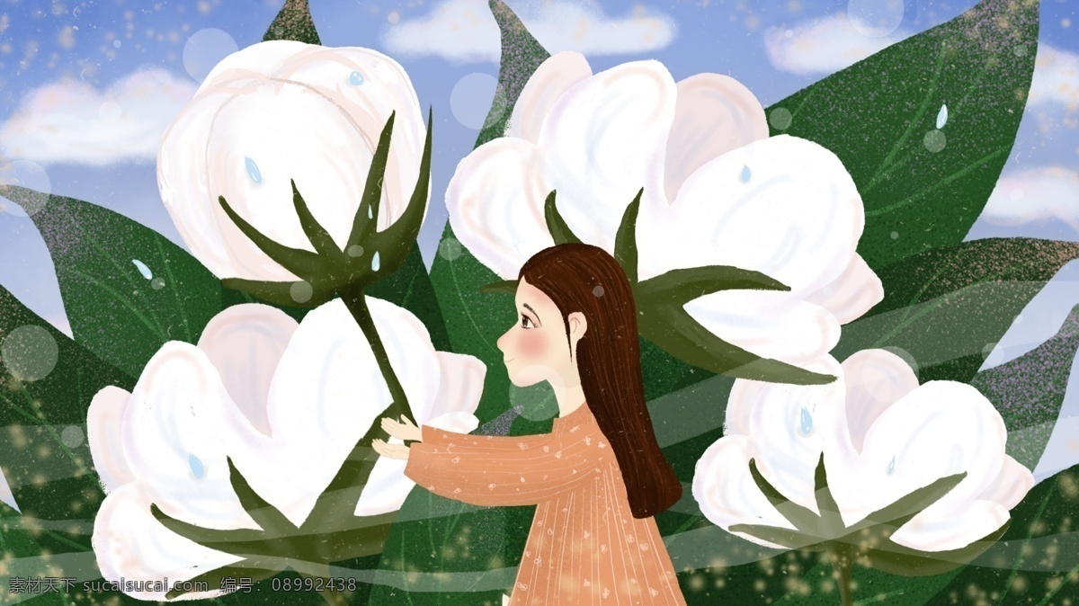 清新 节气 霜降 插画 木棉花 女孩 绿叶 24节气 二十四节气