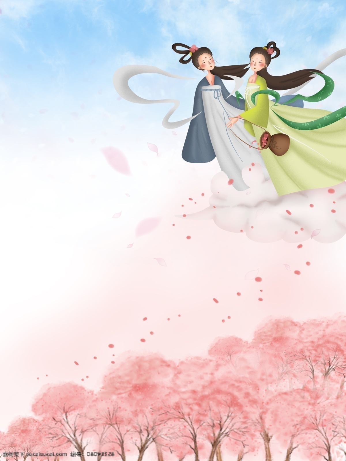 樱花 林 仙女 洒 花 背景 樱花林 仙女洒花 手绘仙女 唯美 中国风 手绘 浪漫