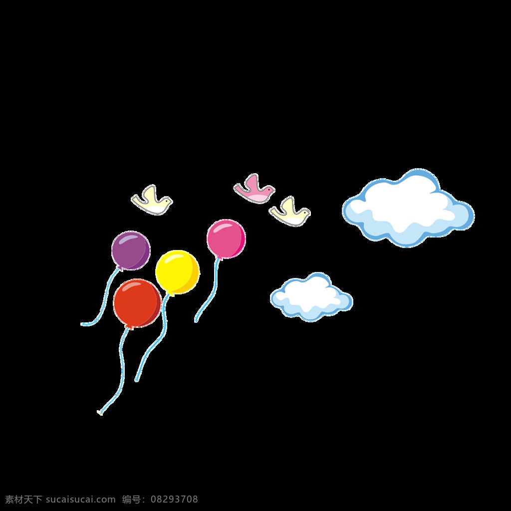 手绘 云朵 气球 元素 线条 彩色气球 漂浮 免抠
