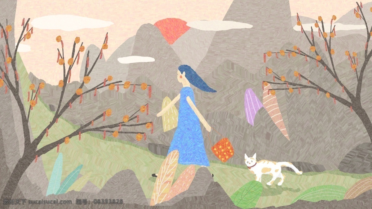 重阳节 登山 原创 插画 传统 配图 壁纸 习俗