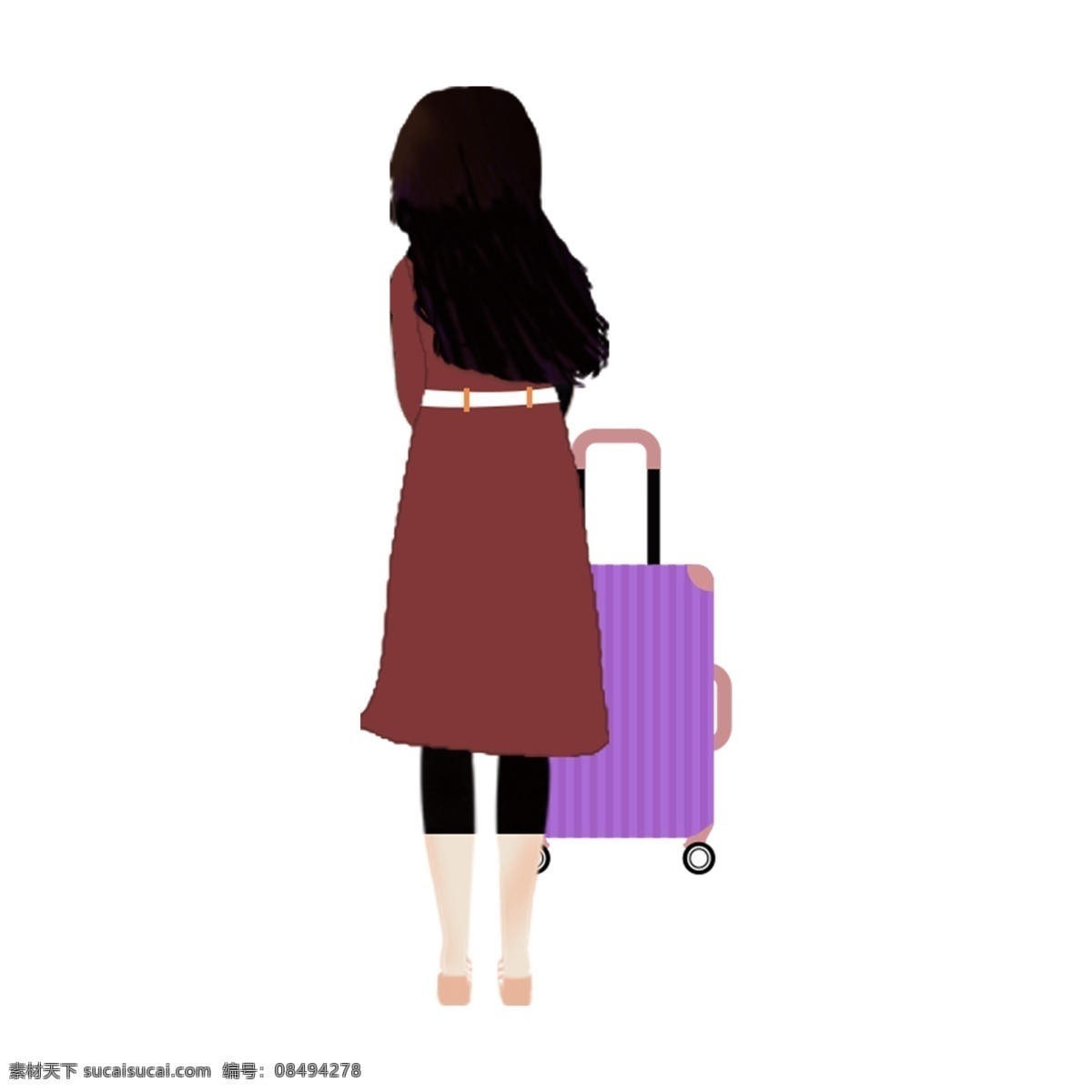 旅行 背影 女孩 人物 元素 手绘元素 卡通 时尚 装饰 女孩背影 行李箱