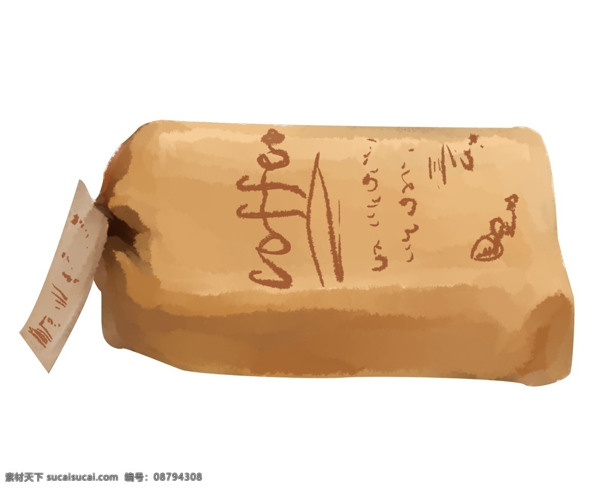 棕色 咖啡 袋 手绘 插画 棕色的咖啡袋 漂亮的咖啡袋 咖色的牌子 手绘咖啡袋 棉布咖啡袋 精美咖啡袋