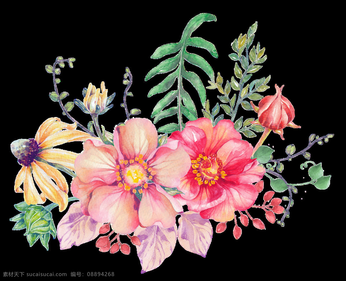 茂盛 花卉 卡通 透明 装饰 设计素材 背景素材
