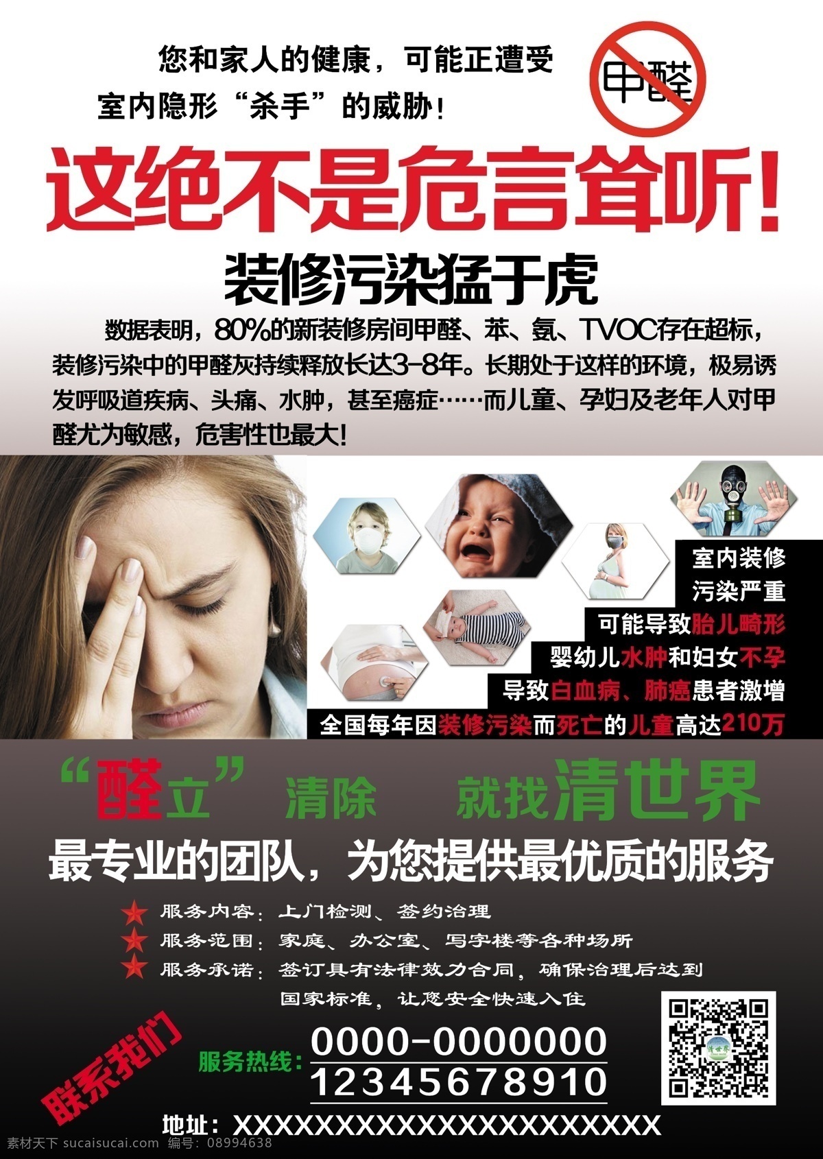 装修污染海报 装修污染 甲醛 氨 苯 tvoc 清世界 海报
