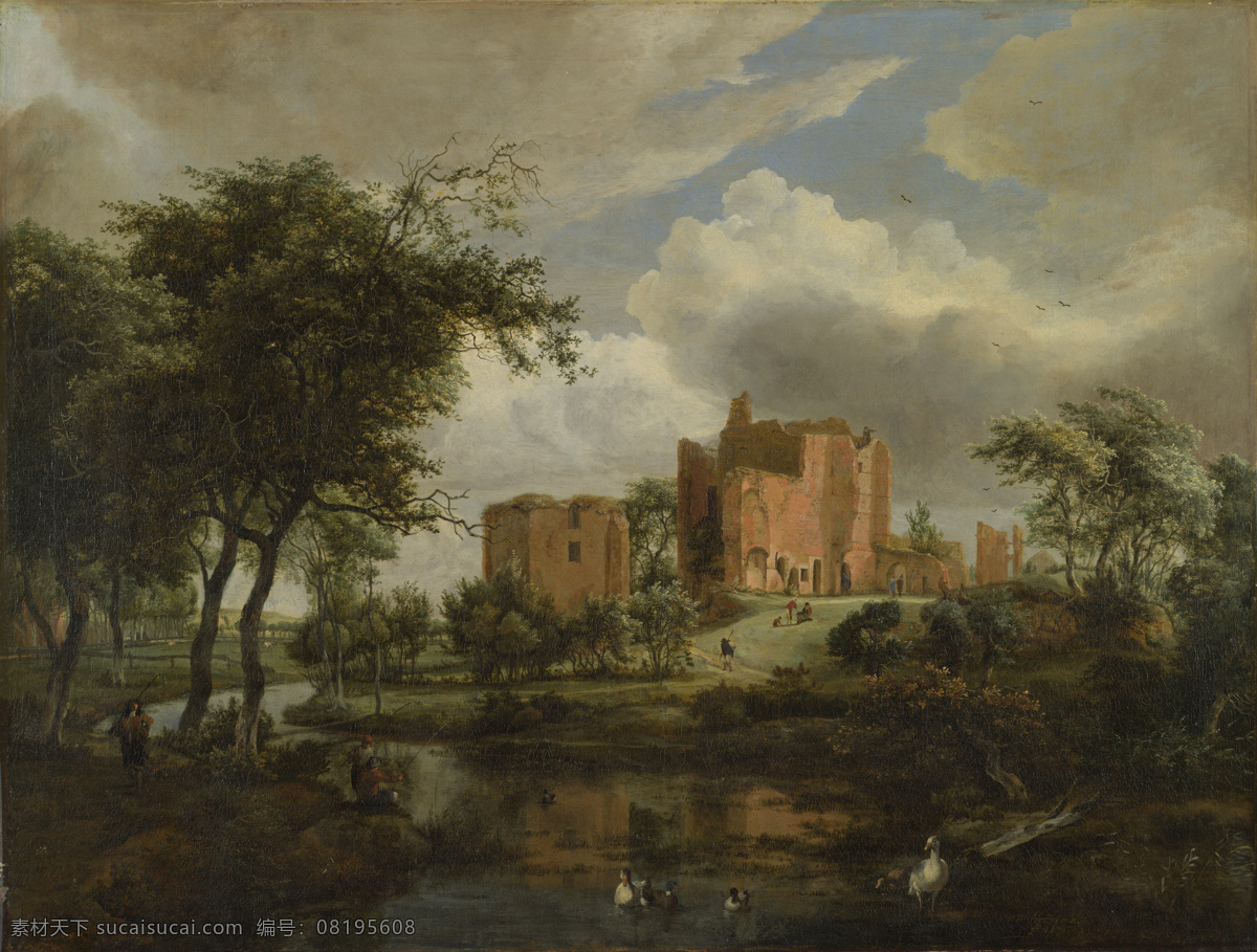 castle 大师 画家 古典 画 建筑 景物 装饰画 油画 brederode of ruins the hobbema meindert 人物 高清 西方 国外 现代 家居装饰素材