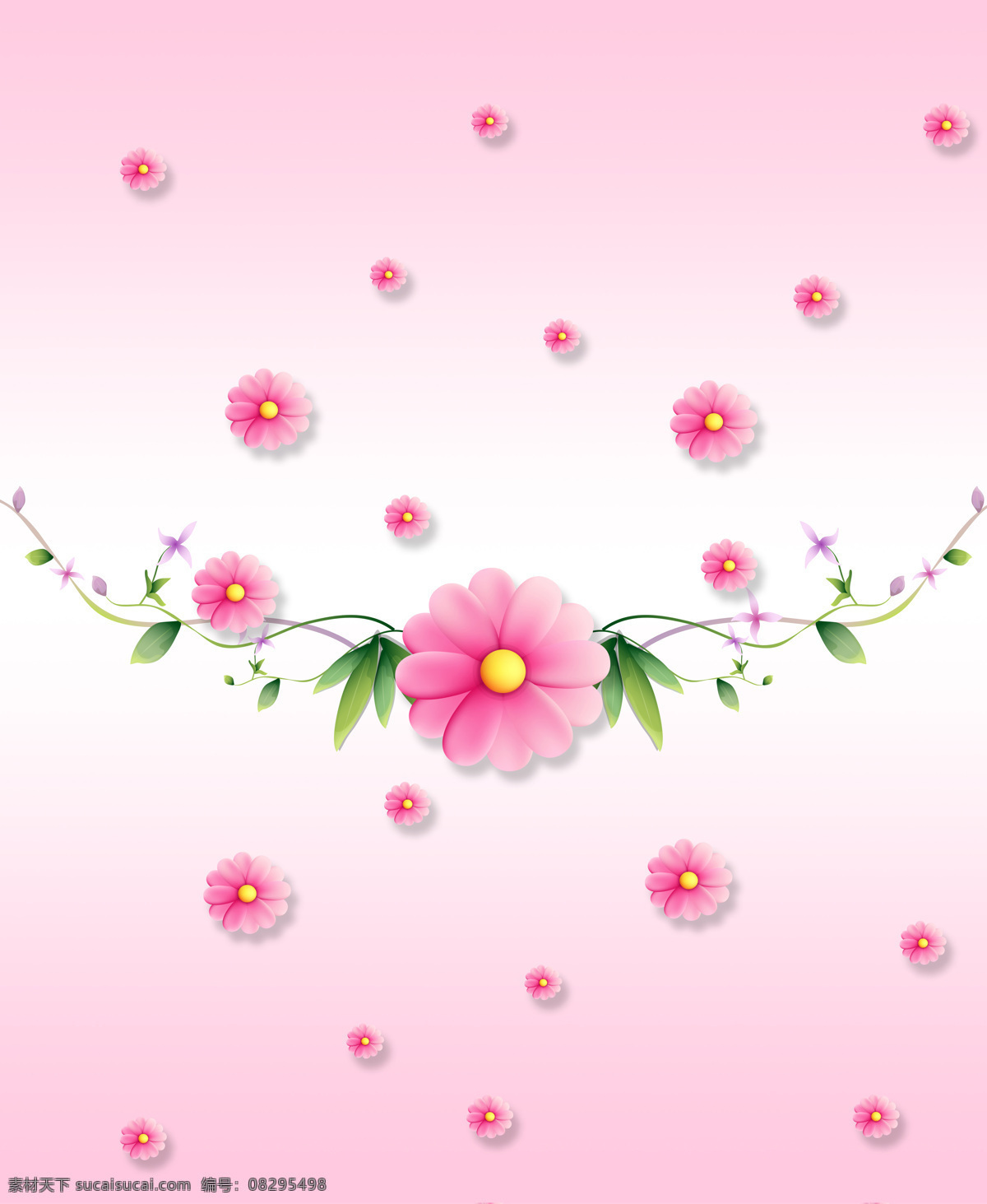 粉色花朵 小花 藤条 叶子 粉色背景 花藤 简洁 手绘花朵 花边 时尚 移门 设计素材 移门图案 底纹边框