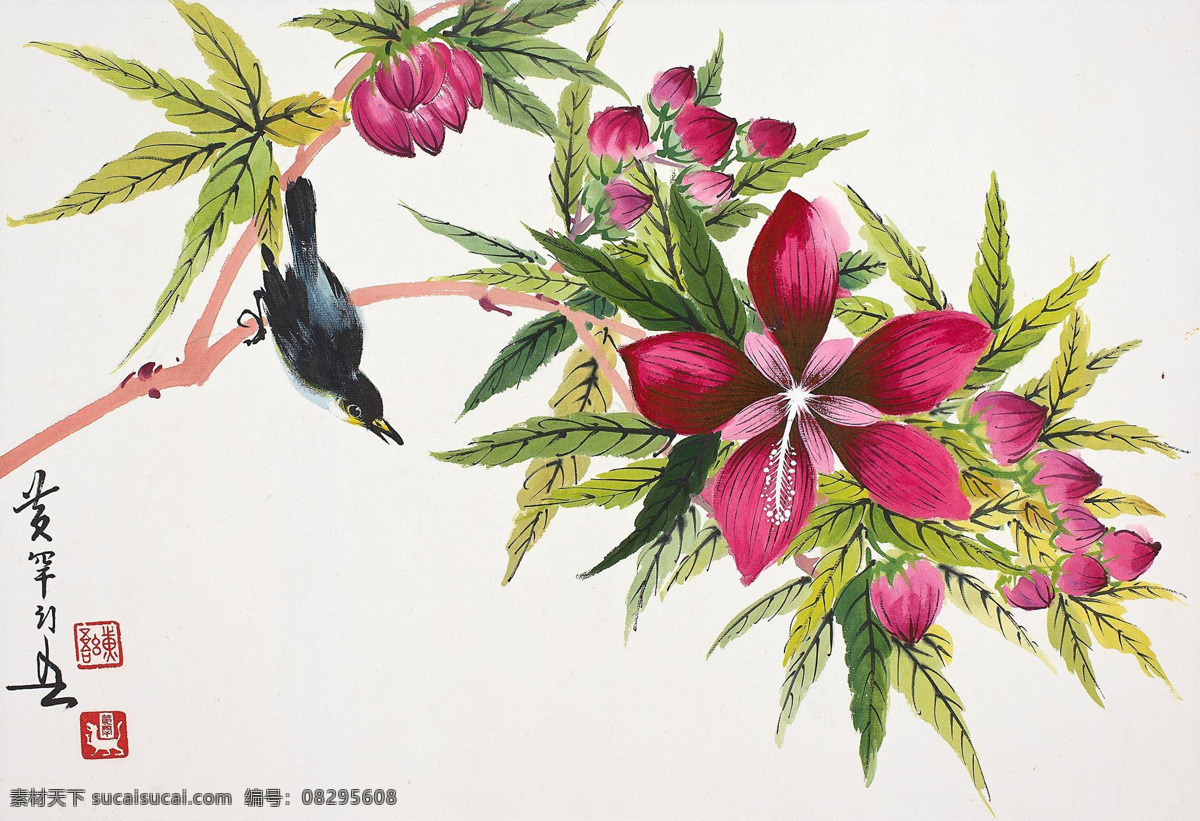 花鸟图 国画 黄幻吾 繁花似锦 小鸟 歌唱 绘画书法 绘画艺术 国画黄幻吾 文化艺术