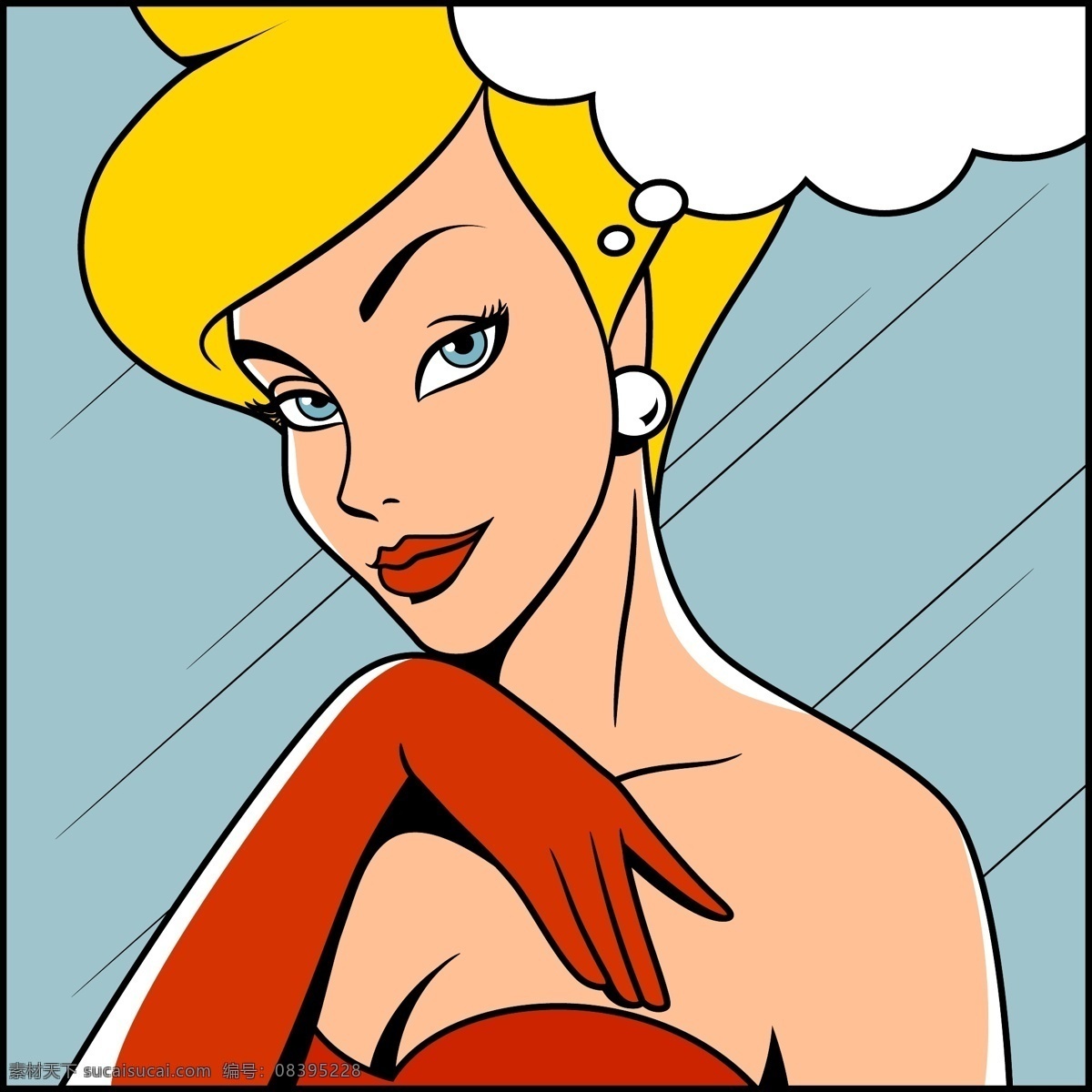 金发 欧美 卡通 海报 漫画 风格 人物 矢量 红色 舞裙 美女 风景 插画 手绘 扁平化 矢量素材