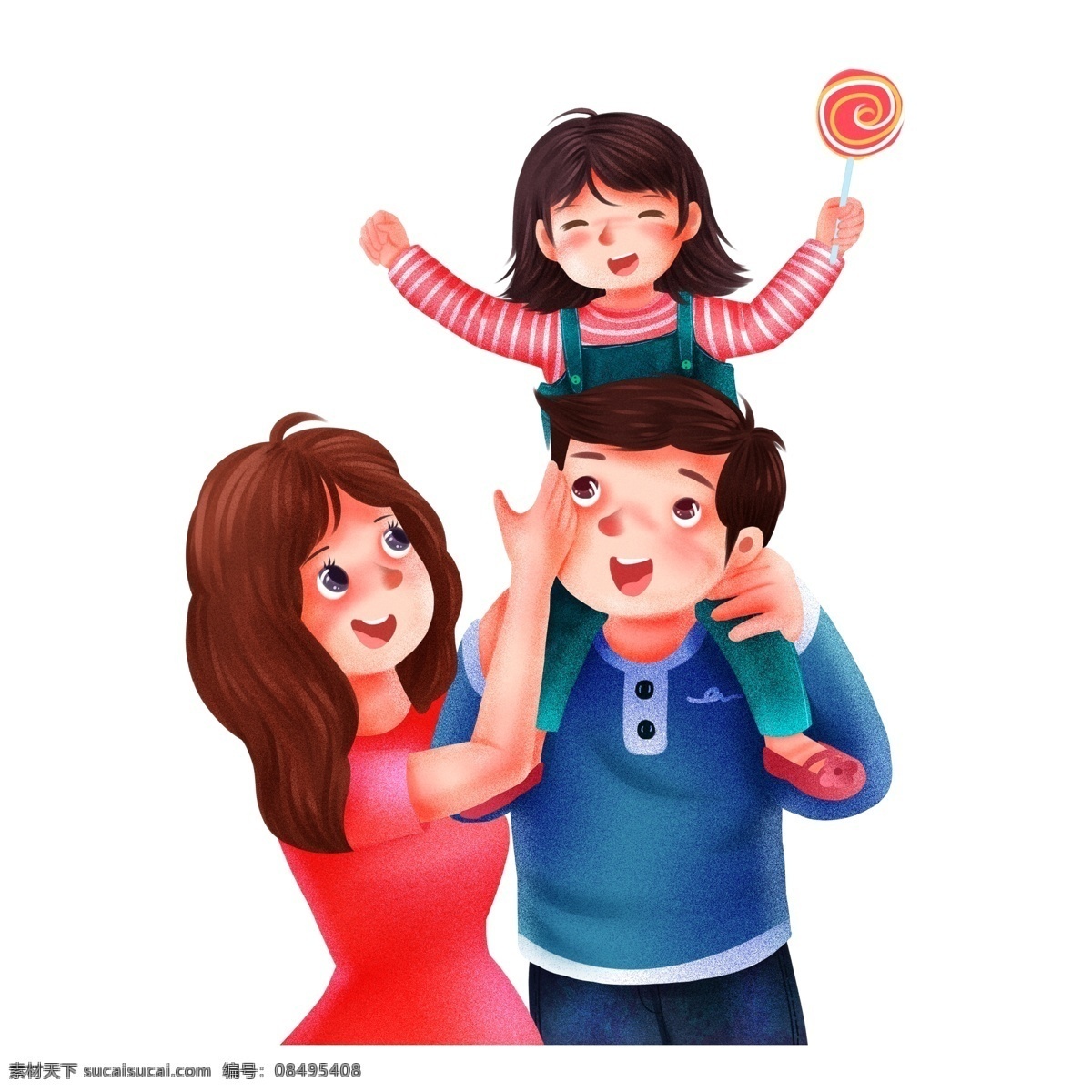手绘 卡通 一家 三口 出游 元素 一家三口出游 美女 png元素 透明元素 免抠元素