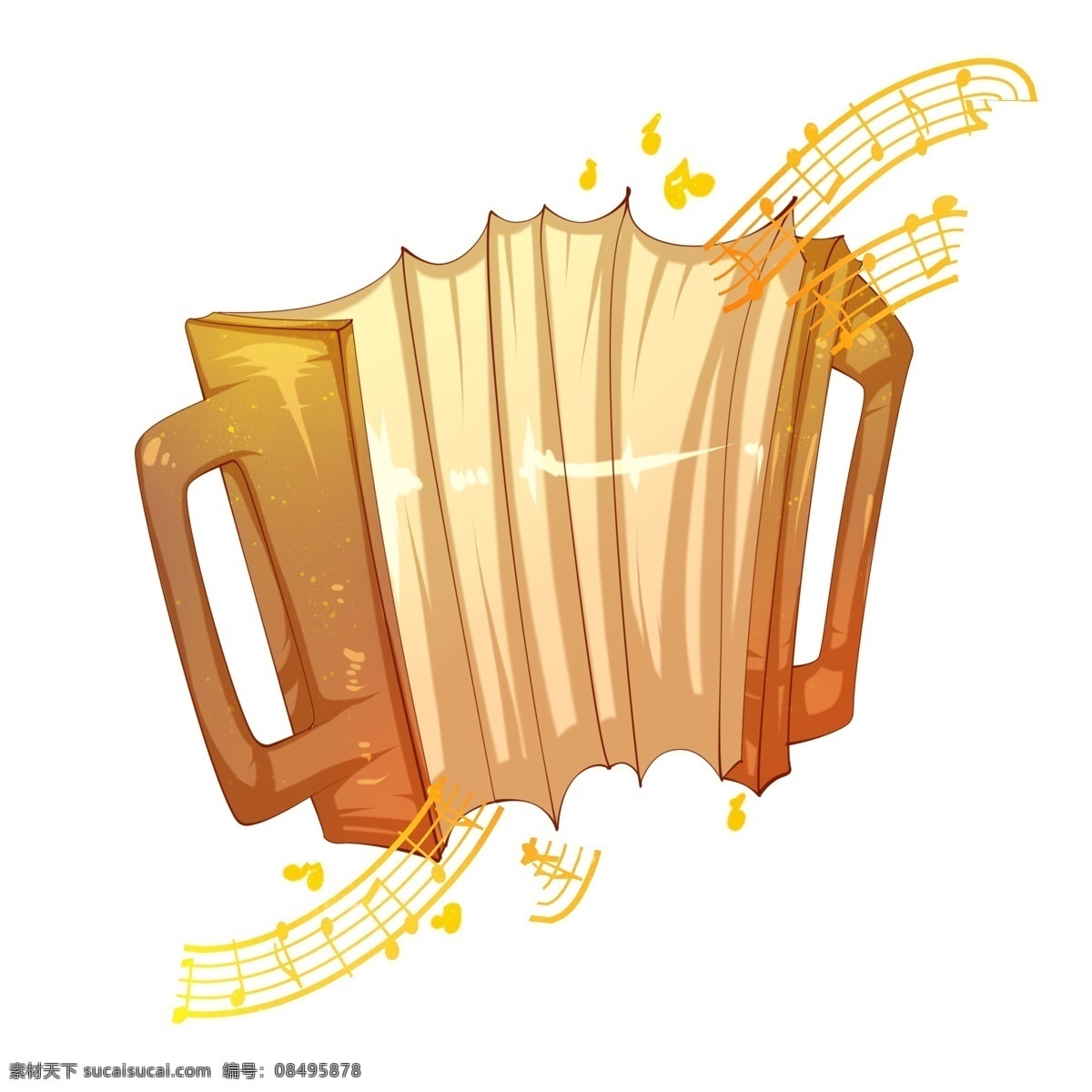 音乐 演奏 手风琴 插画 黄色的手风琴 卡通插画 音乐插画 音乐演奏 音乐表演 音乐乐器 飘荡的音符