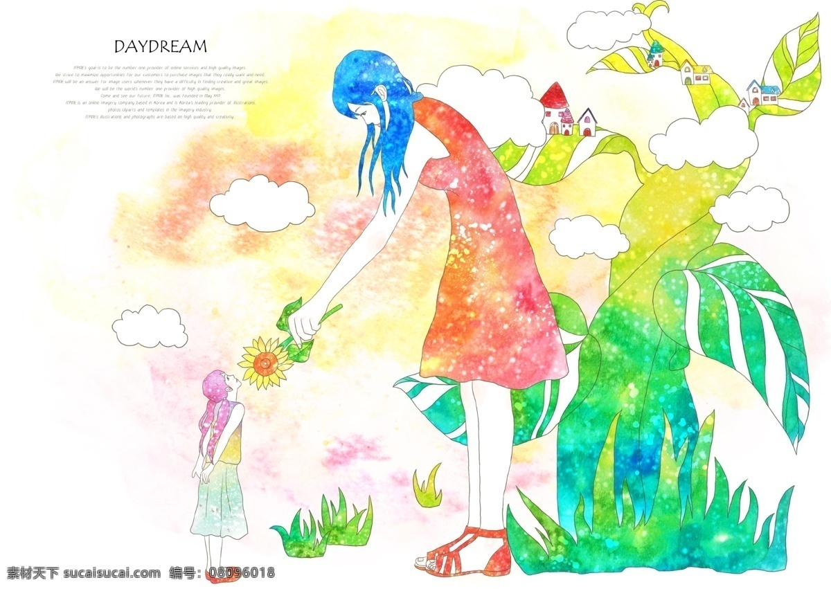 绿色植物 红 裙子 女孩 psd素材 插画 红裙子 美女 psd源文件
