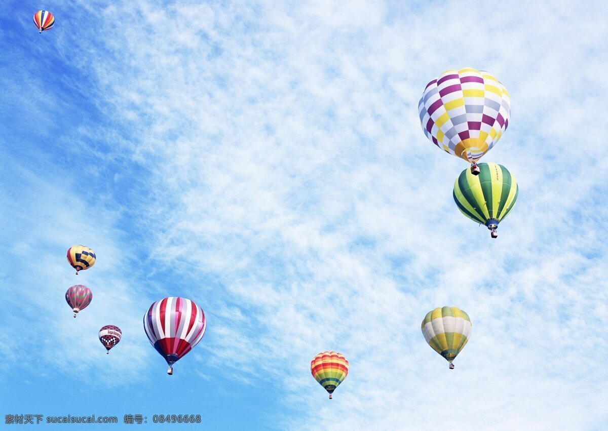 唯美 天空 中 热气球 高清 素材图片 热气球图片 蓝天 白云