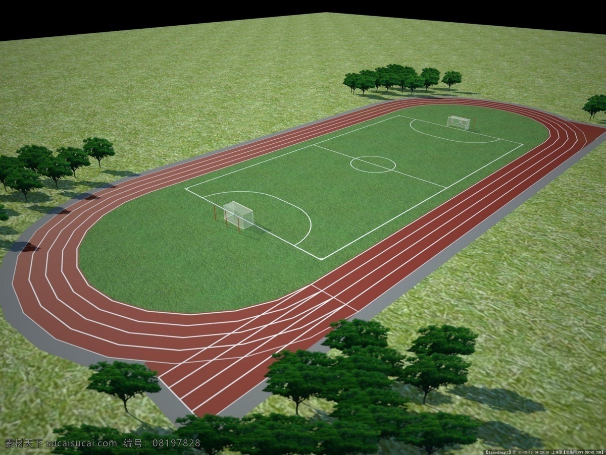 塑胶跑道 足球场 人工草坪 球场工程 塑胶 3d作品 3d设计