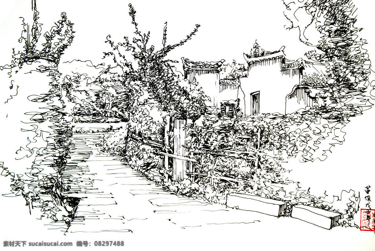 钢笔风景 建筑风景速写 设计素材 钢笔画篇 书画美术 白色