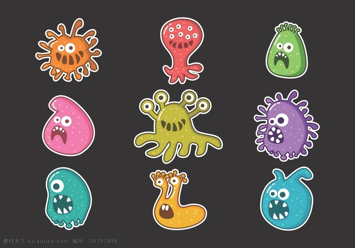 可爱 卡通 细菌 图标 细菌图标 手绘细菌 矢量素材 细菌图案 图标设计