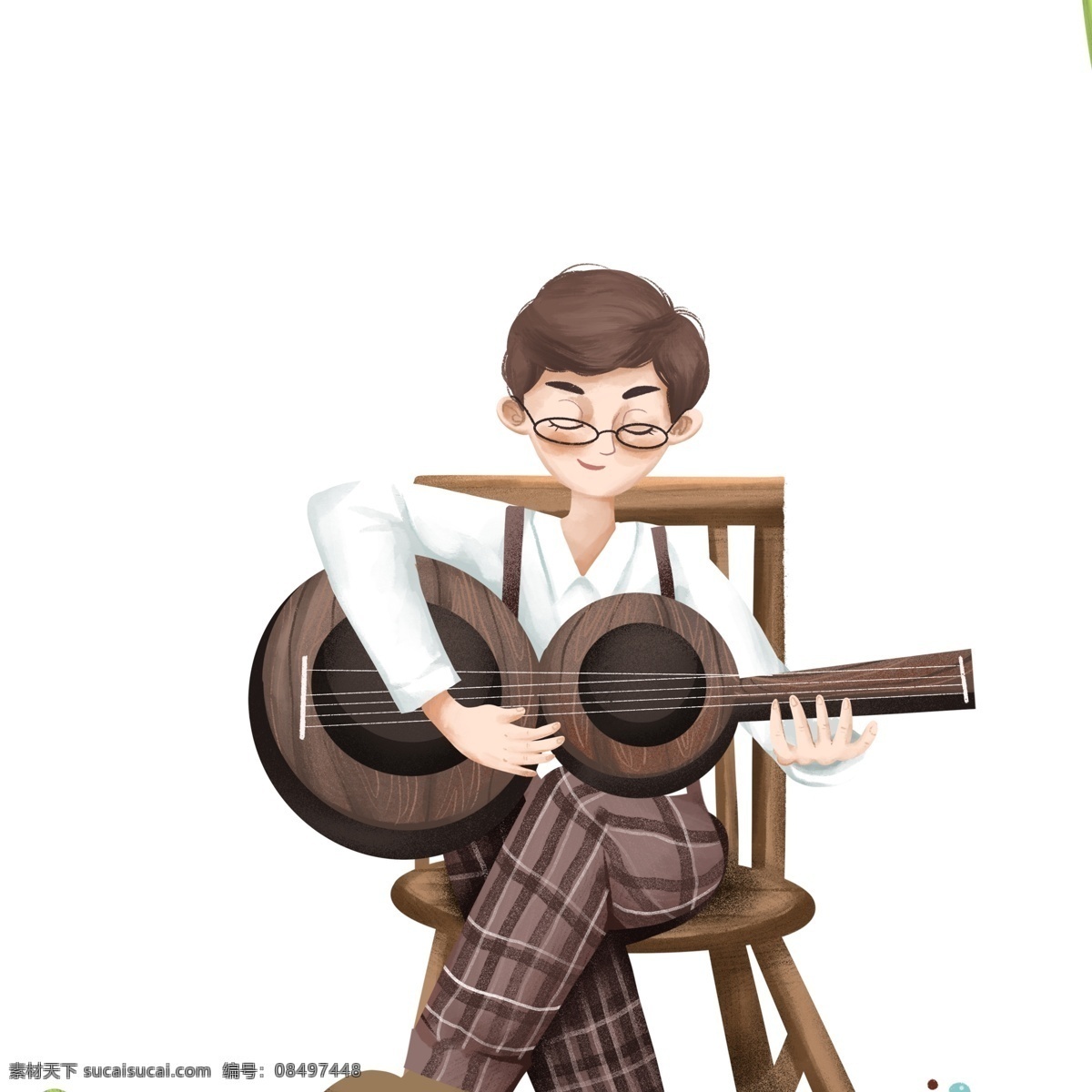 弹 吉他 的卡 通 男孩 图案 元素 人物 卡通人物 吉他手 乐器 简约 创意元素 免抠元素 椅子