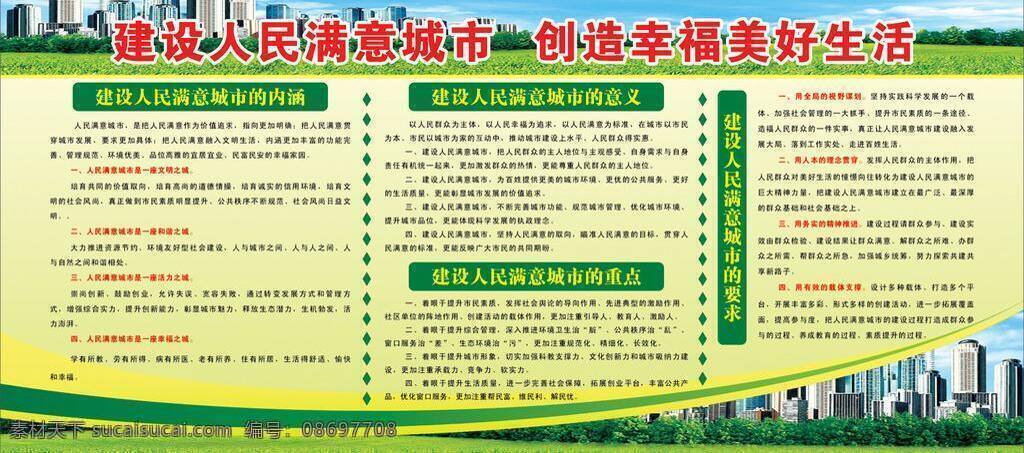 城市 模版 展版 满意 矢量 模板下载 满意城市 建设 人民 创造 幸福 美好生活 矢量图 建筑家居