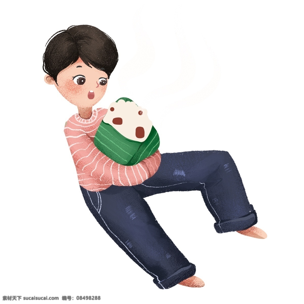吃 粽子 男孩 装饰 元素 少年 男子 人物插画 精致人物 手绘元素 时尚 吃粽子的男孩