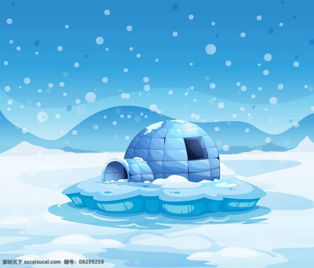 北极 雪地 里 房子 插画 冬天 寒冷