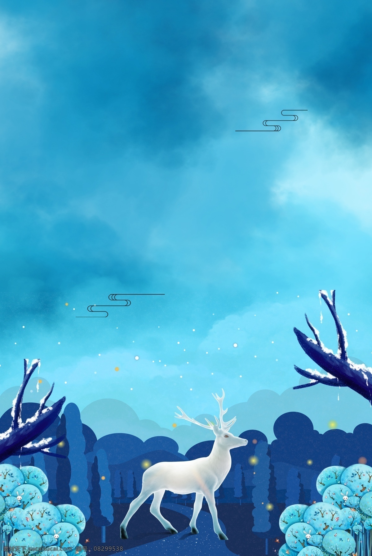 蓝色 树林 羚羊 寒露 节气 背景 雪地 秋天 背景图 秋季背景 广告背景 背景展板 彩绘素材 秋季背景下载 传统背景 秋意浓 寒露背景素材 彩绘寒露背景