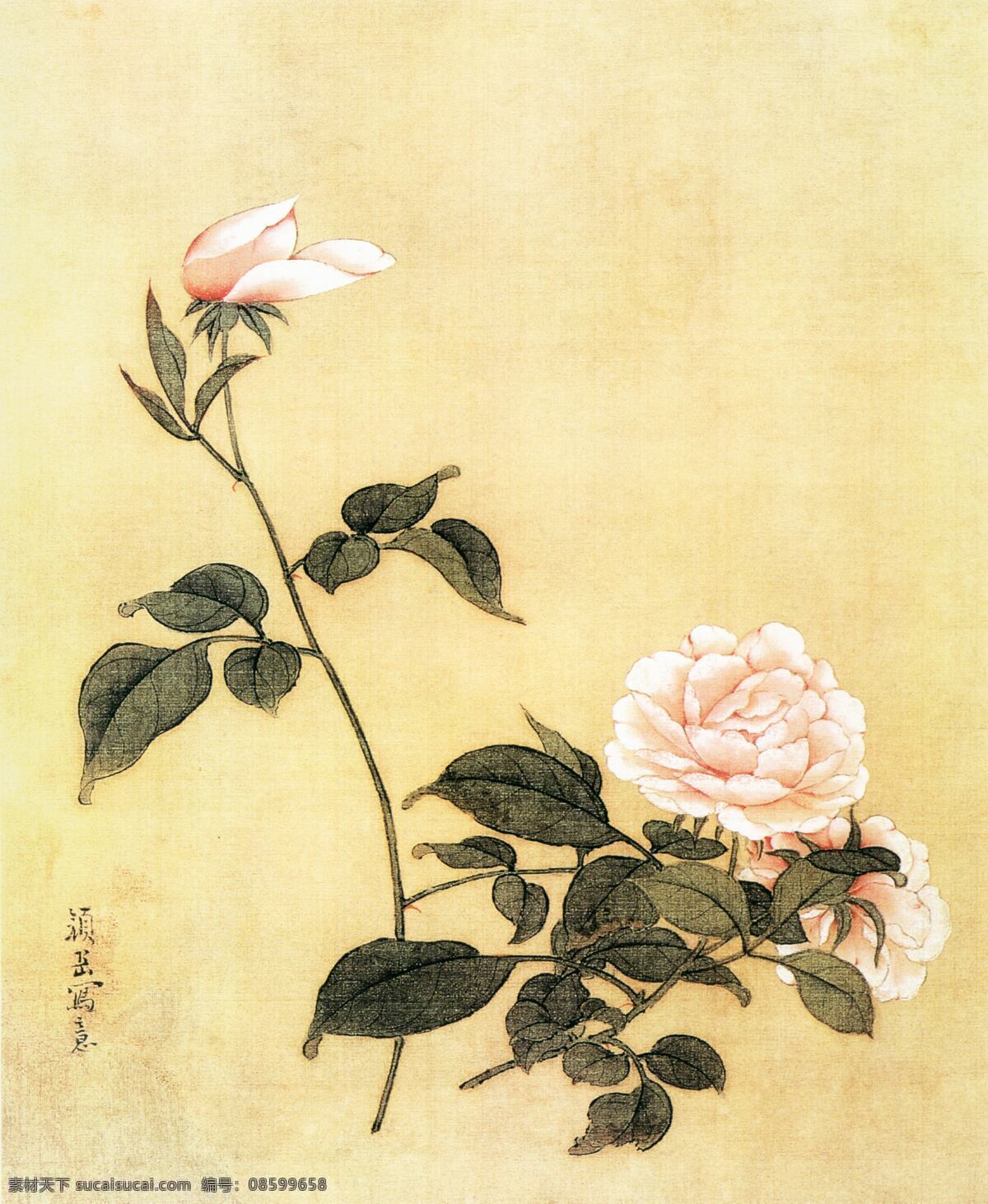 水墨 月季花 国画花卉 花鸟画 水墨画 名画 水墨花卉 国画 中国画 绘画艺术 装饰画 挂画 书画文字 文化艺术