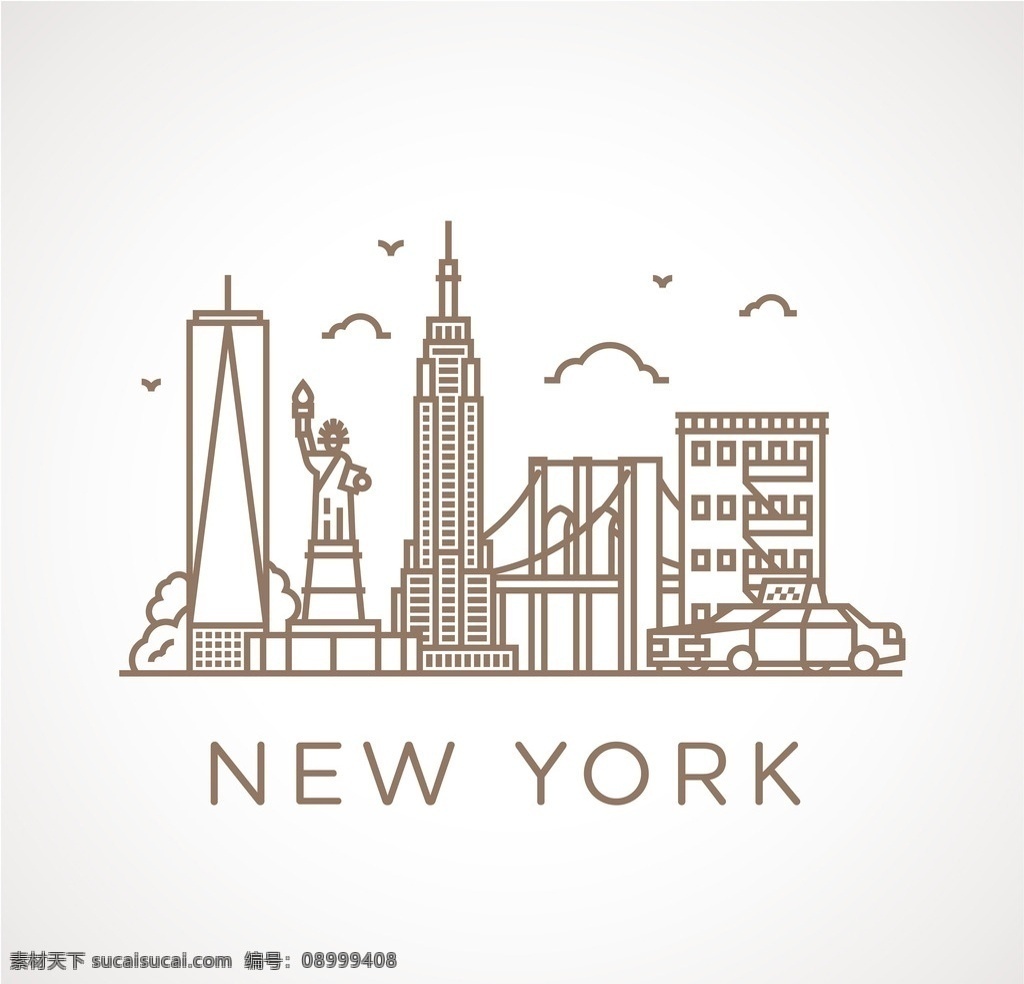 纽约 名 建筑 线描 风格 矢量 美国 中心 城市 城市景观 市中心 图标 景观 线 曼哈顿 剪影 线描建筑 线描曼哈顿 线描纽约 平面素材 自然景观 建筑园林