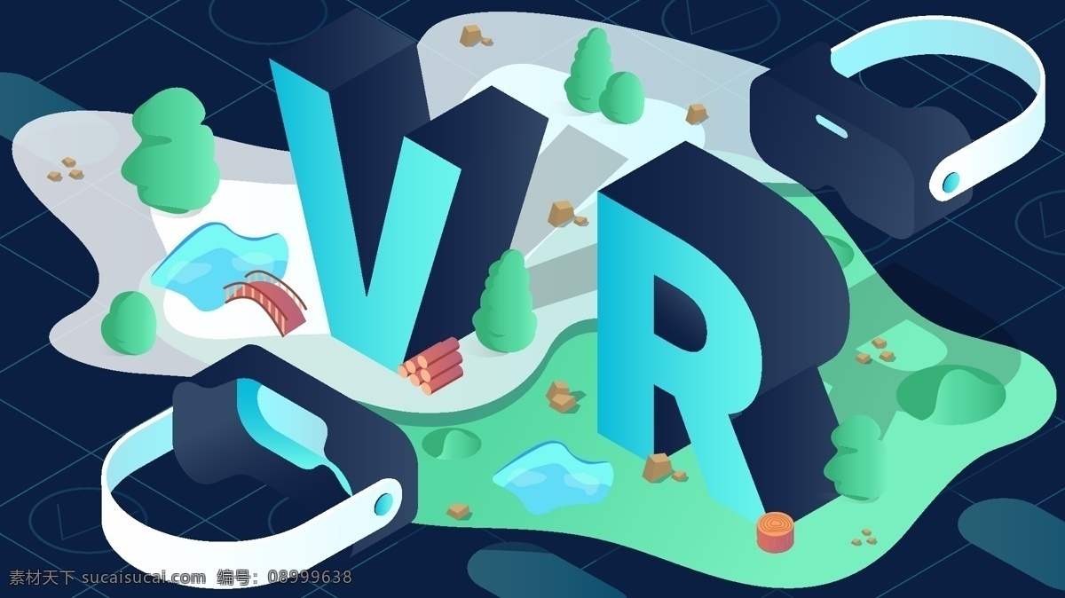 vr 科技 虚拟现实 创造 世界 d 矢量 插画 技术 未来 虚拟 现实 桥 湖 树木 眼镜 设备 草地 配图 手机壁纸