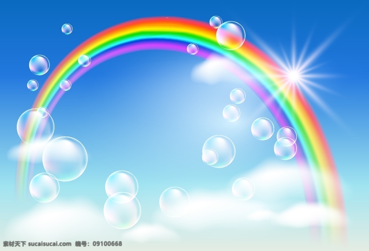 精美 彩虹 矢量 儿童画 卡通 卡通画 气泡矢量素材 星星 云朵 矢量图 其他矢量图