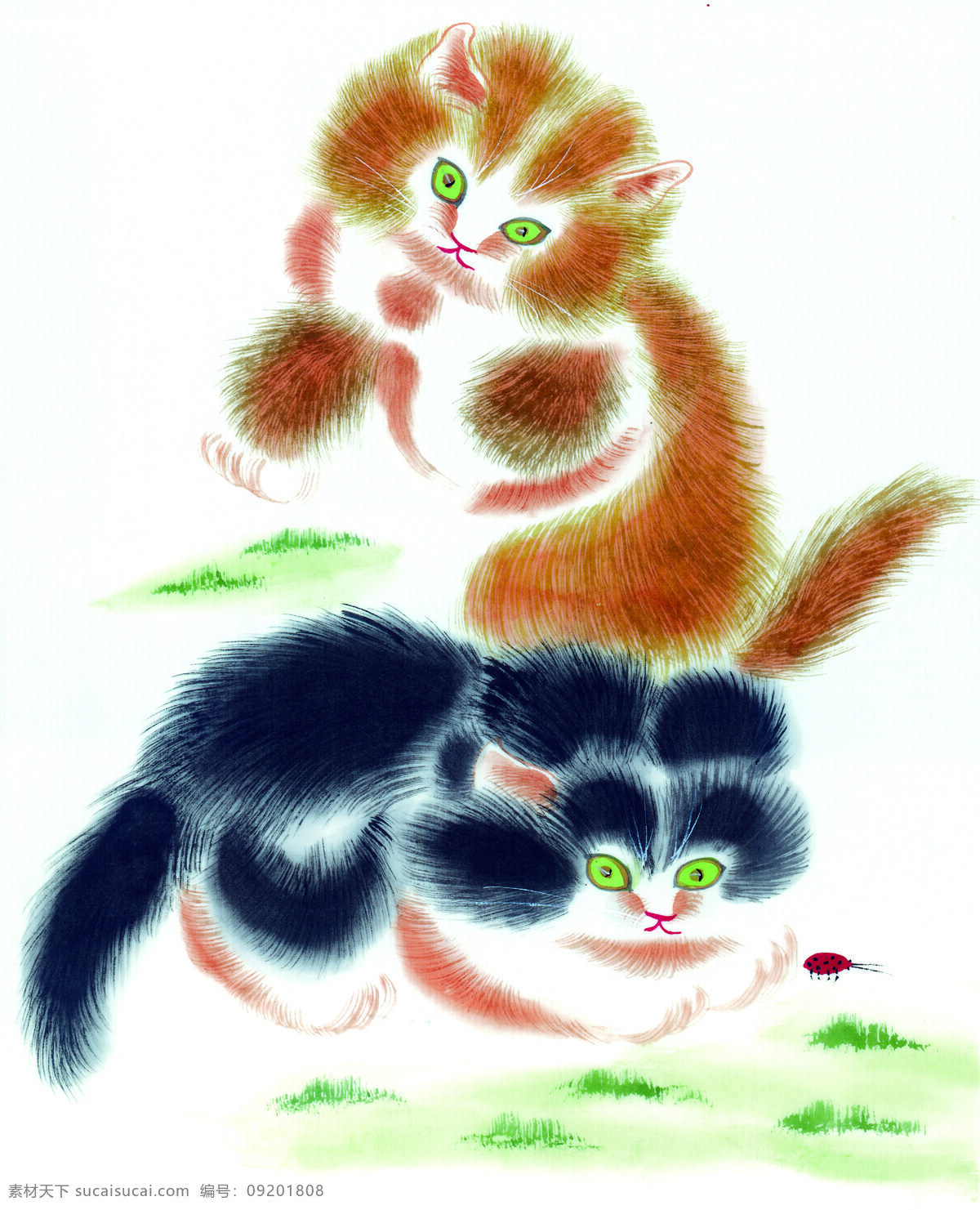 中国国画篇 猫 国画 水墨 工笔 草 中国国画篇猫 文化艺术 绘画书法