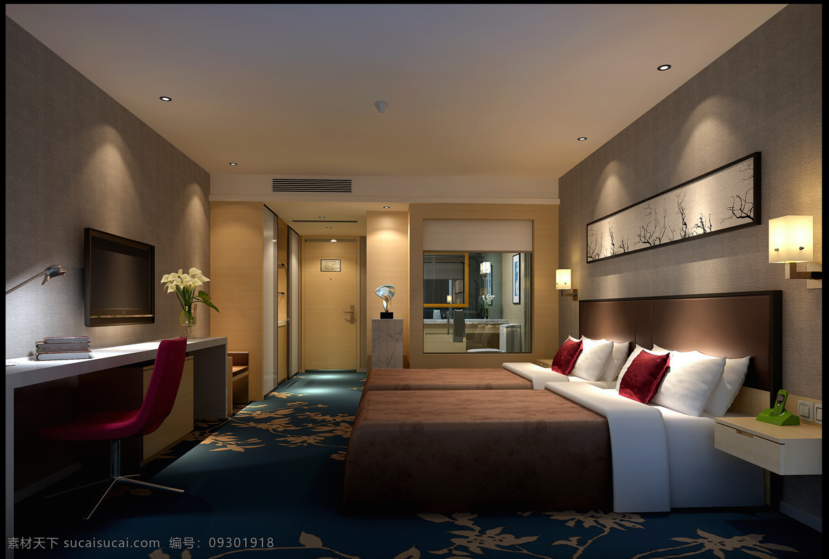 3d设计 酒店 时尚 室内设计 现代 标准 客房 设计素材 模板下载 时尚标准客房 标准间 家居装饰素材