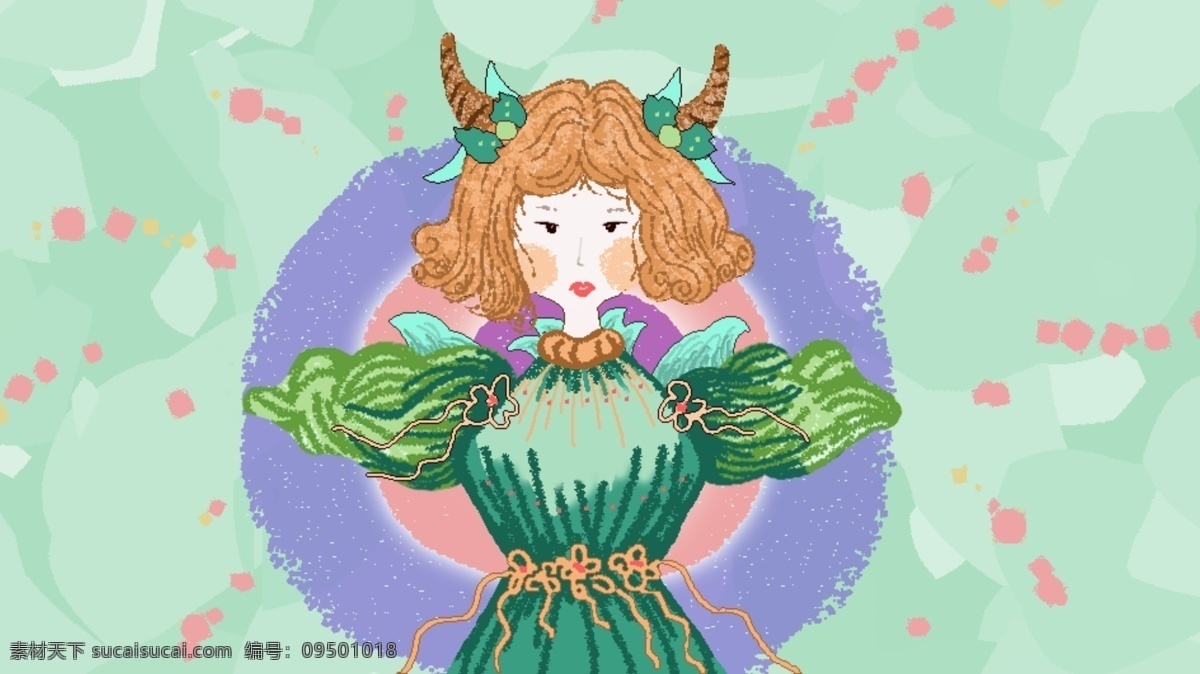 创意 复古 肌理 十二星座 金牛座 插画 鲜艳 模板