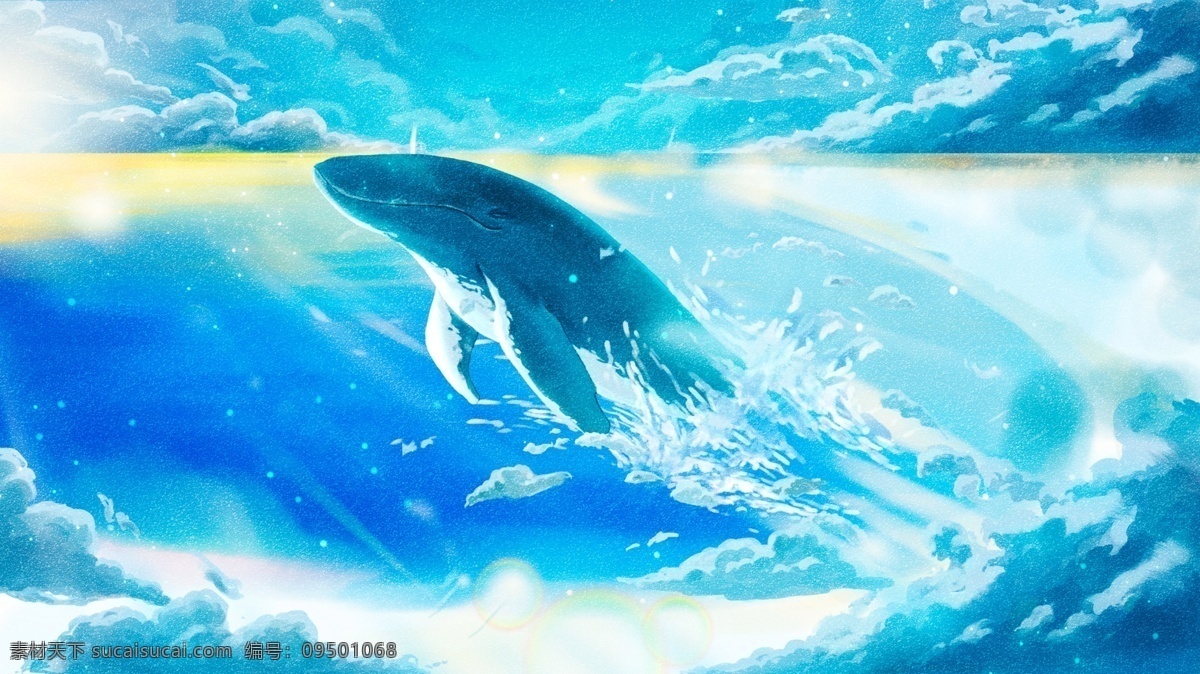 唯美 大海 鲸 梦游 仙境 治愈 系 插画 大海与鲸 梦游仙境 治愈系